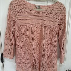 Lucky Brand Blush Lace Blouse - 3/4 sleeve in blush Pink
